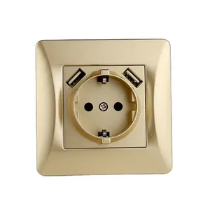 EU Standard White Color PC Panel Electric Outlet Wall Schuko Socket With Double USB