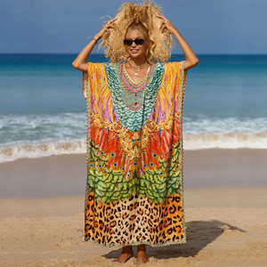 Prix usine été Boho Long <span class=keywords><strong>Caftan</strong></span> Kimono pour dames afrique imprimer robe tissée Empire grande taille couverture pour Dubai Beach femmes - Product Image 4