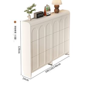 Scarpiera in Legno Ultra Sottile da 17 cm Salvaspazio, Stile Moderno Crema, con Cassetti a Ribalta, Mobile Contenitore per Soggiorno con Angoli Arrotondati - Product Image 6