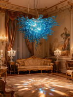 Haute Qualité Bleu Long Pendentif Lumière Maison Hôtel Restaurant Escaliers Soufflé À La Main Lustre En Verre De Murano