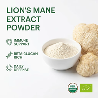 Poudre d'extrait double de Crinière de lion, Bêta-D-Glucane 30%, Biologique USDA UE, Hericium Erinaceus, pour la concentration cérébrale et la mémoire