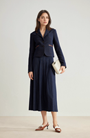 Blazer bleu marine avec garniture marron femmes veste à revers simple boutonnage élégant poches plaquées bureau vêtements d'extérieur décontractés