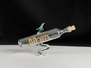 Handmade Handblown <b>Glass</b> <b>Bottle</b> <b>with</b> <b>Cork</b> Gold Mom Letter Bird Stand Mother's Day Decor - Product Image 2