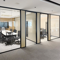 Cloison de bureau en verre sans cadre, cloison acoustique vitrée transparente, systèmes de cloisons en verre modulaires, intérieur de bureau moderne