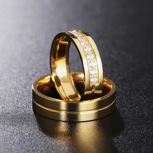지르콘 인레이 끝없는 사랑 스테인레스 스틸 결혼 반지 세트 커플