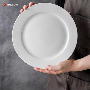 Platos Planos Redondos de Porcelana Cerámica Blanca Pura de 10.5 Pulgadas, Juego de Platos de Cena para Restaurante, <span class=keywords><strong>Precio</strong></span> Económico al por Mayor - Product Image 1