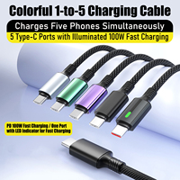 Câble de charge multi-prise USB-C 5-en-1 de 1,3 m avec indicateur LED, portable et multi-connecteur pour iPhone 18 17