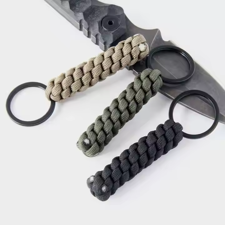 Woven Handmade Corn Rope Knot Survival Paracord Keychain Outdoor Rock ...