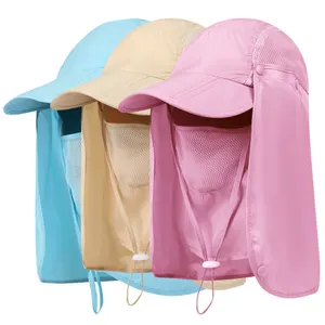 Benutzer definierte Sommer UV-Sonne schützen schnell trocknen Eimer Hut mit Gesichts schutz Hals Nylon Angel hut zum Wandern mit Schnur