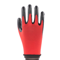 Gants de jardin de travail de construction enduits de paume en nitrile lisse rouge noir de calibre 13 de haute qualité
