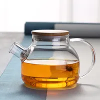 1000มิลลิลิตร1600มิลลิลิตรความจุขนาดใหญ่ใสแก้วกาน้ำชาเหยือกน้ำเย็นที่มีฝาปิดไม้ไผ่