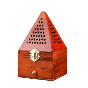Brûleur d'encens en pin chinois antique boîte d'arôme pyramide créative fait à la main évidé bois d'agar bois de santal artisanat signe mural - Product Image 1