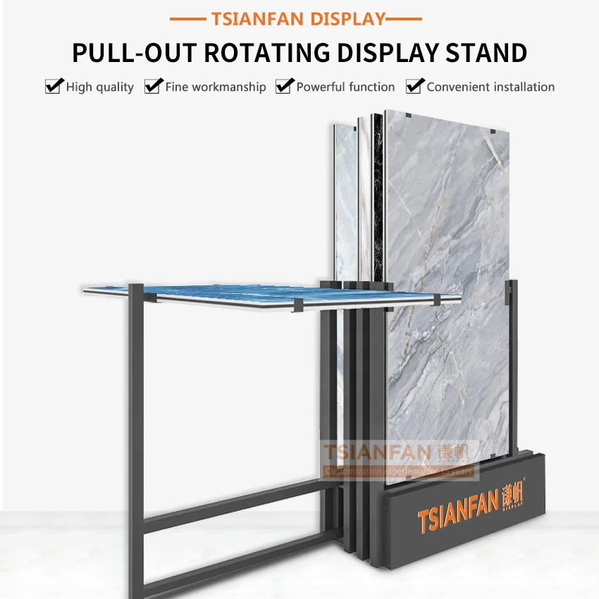 New style standing granites showroom Rocks slab design floor Rotatable marble artificial quartz stone display stand