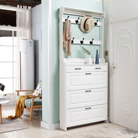 Meuble à chaussures blanc ultra-fin de style français avec porte-chapeaux, armoire de rangement à chaussures rabattable autoportante pour la maison