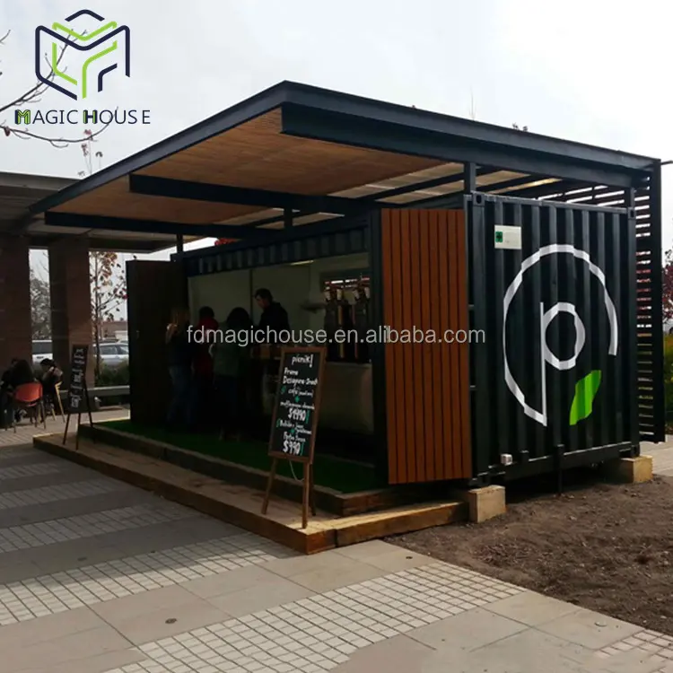 Rumah Ajaib Modern Toko Kopi Rumah Prefab 20 Kaki, Wadah Pengiriman Modular untuk Warung Makanan