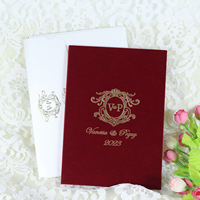 Cartes d'invitation personnalisées faites à la main avec dorure à chaud, en velours bordeaux, couverture rigide, avec enveloppe, pour décorations de mariage
