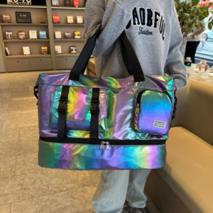 Shiny Colorful Duffle Bags Outdoor Travel Sports Yoga Luggage <b>Storage</b> Bag Waterproof Travel Bags With Shoes Compartment - Product Image 3