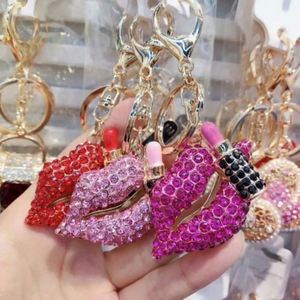 Hot Sale Eco-Friendly Stainless Steel Lip Gloss Keychain Holder Girly Charm Shiny Rhinestone <b>Lipstick</b> Keyring <b>Custom</b> Logo Silk - Product Image 1
