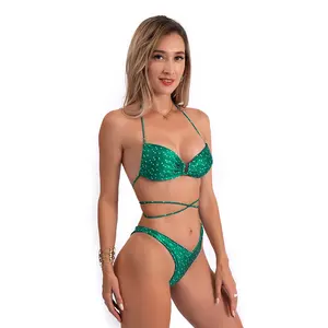Traje de baño de dos piezas de nuevo estilo personalizado, bikini brasileño estampado de puntos, trajes de baño Vintage para mujer, biquini