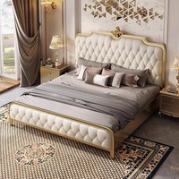 Lit double de style américain de luxe, meubles de chambre à coucher principale en cuir et bois massif pour maison, appartement, hôtel ou villa