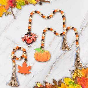 Factory Price Reusable Indoor Use Fall Autumn Home Party Tray Decor Thanksgiving <strong>Wooden</strong> Bead Garland Tassel Leaf <strong>Pumpkin</strong> Turkey - Product Image 5