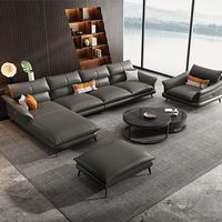 Sofá Esquinero de Piel Moderno ATUNUS para Sala de Estar, Sofá Seccional de Lujo Italiano en Forma de L, Color Negro o Gris
