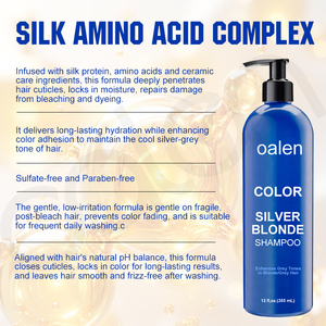 Champú Oalen de Marca Privada <span class=keywords><strong>para</strong></span> <span class=keywords><strong>Cabello</strong></span> <span class=keywords><strong>Rubio</strong></span> Plateado y Azul, Mantiene el Tono <span class=keywords><strong>Cenizo</strong></span> Frío, Ilumina el <span class=keywords><strong>Cabello</strong></span> <span class=keywords><strong>Rubio</strong></span>, Decolorado y con Mechas - Product Image 5