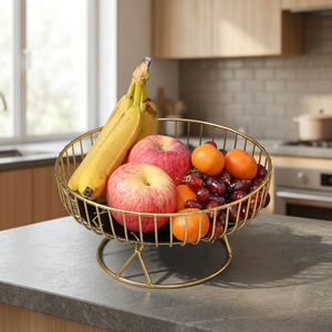 <b>Round</b> Metal Fruit <b>Basket</b> Minimalist Kitchen <b>Storage</b> Container Durable Standing Type Single Tier Food Holder - Product Image 2