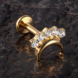 <span class=keywords><strong>Piercing</strong></span> <span class=keywords><strong>Labret</strong></span> Unisexe Hypoallergénique 16g en Titane G23 ASTM F136 Plaqué Or 24K, Cadeau de Mariage et Fiançailles, Faible MOQ, Direct Usine - Product Image 1