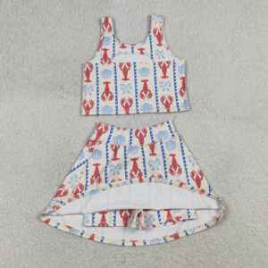 Conjunto deportivo de dos piezas para niñas pequeñas, camiseta sin mangas suave y elástica con estampado de Caryfish, conjunto deportivo de dos piezas con pantalones cortos - Product Image 2