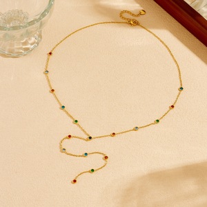 Fancy Geometric Diamond Circular Charm Necklace Stainless Steel Lariat Y Shape Thin <b>Chain</b> Gold Plated Women's Jewelry Gift - Product Image 3