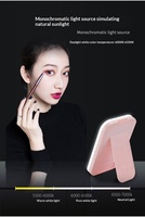 Table de maquillage portable moderne avec miroir LED à trois couleurs et intensité réglable, grossissement 2X, design pliable - Compact et pratique