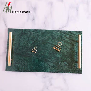 Plateau en marbre vert nouvelle tendance, Restaurant de luxe, 30x20cm, avec poignée de couleur or, offre spéciale - Product Image 3