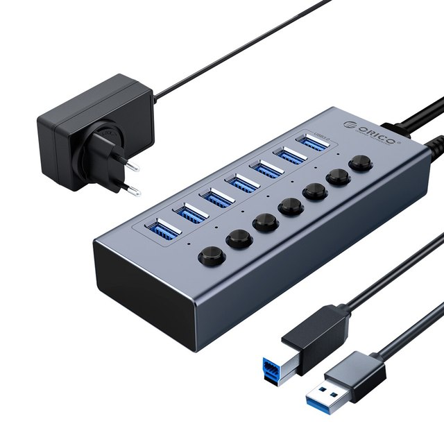 ORICO Aluminum USB3.0 Hub 7-Port Industrial Splitter Multiport USB Expander USB Hub for Laptop Phone Tablet