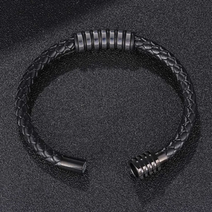 Pulsera trenzada de cuero auténtico de 6MM de ancho, pulseras de cuero liso de acero inoxidable para hombre con cierre magnético - Product Image 5