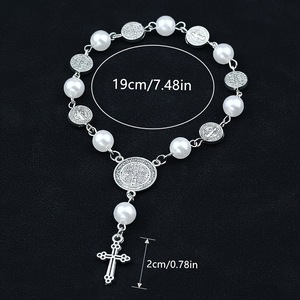 KOMI, pulseras con cuentas de perlas antiplata, pulseras con abalorios de San Benito, Rosario, Cruz, pulseras con dijes para mujer, con <span class=keywords><strong>anillo</strong></span> para decoración de coche - Product Image 3