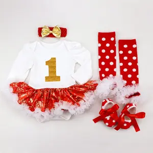 Novo bebê roupa de aniversário, 3 peças de pano para meninas de 1 ano