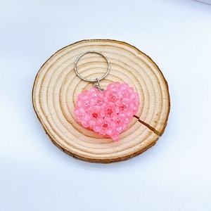Factory Wholesale 6mm Acrylic Beads Handmade Car Keyring Cion <b>Purse</b> Holder Promotion Gift Women <b>Cute</b> Tiny Heart Charm Keychain - Product Image 1