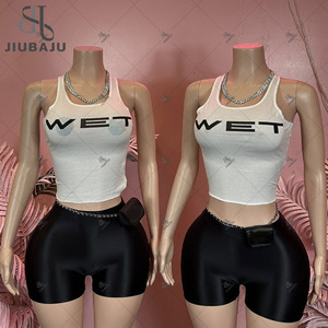 Conjunto de Dos Piezas con Estampado de Letras para Mujer, <span class=keywords><strong>Top</strong></span> sin Mangas con Cuello Redondo y Pantalones Cortos Sexy - Product Image 2