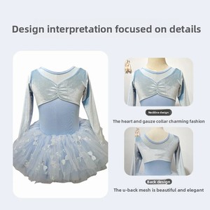 Precio al por mayor Maillot <span class=keywords><strong>de</strong></span> ballet <span class=keywords><strong>de</strong></span> terciopelo <span class=keywords><strong>de</strong></span> manga larga para niñas con lazo, ropa <span class=keywords><strong>de</strong></span> actuación para niños - Product Image 3