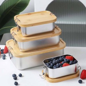 Contenitore Termico per <span class=keywords><strong>Pranzo</strong></span> con Coperchio in Bambù e Chiusura Ermetica, in <span class=keywords><strong>Acciaio</strong></span> Inossidabile, per Studenti e Ufficio - Product Image 3
