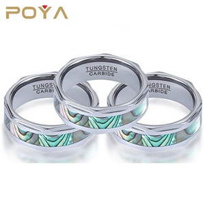 Anillo de Carburo de Tungsteno con Incrustaciones de Concha de Abulón y Facetas de Diamante de 8 mm de POYA Jewelry, Anillos de Compromiso y Matrimonio para Él y para Ella - Product Image 6