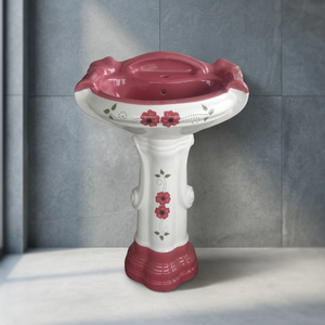 Italian Style White Marble Look Ceramic Cylindrical Pedestal Wash Basin Premium Bathroom Sink - Product Image 3