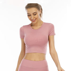 Venta al por mayor de las mujeres de manga corta Deportes Yoga Chaleco Slim Fit Cómodo Transpirable Casual Deportes Yoga Ropa - Product Image 3