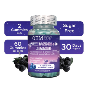 Жевательные конфеты OEM Ashwagandha + D3 со вкусом натуральной синей малины для поддержки иммунитета и энергии - Product Image 3