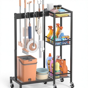 Organizzatore per attrezzi di pulizia, porta scope, mobiletto portaoggetti per la pulizia, carrello per la pulizia, appendi-mop, ganci e supporti. - Product Image 1