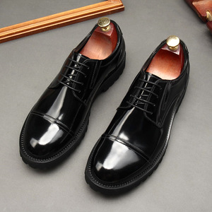 Zapatos de Cuero Formales y Casuales de Negocios, Estilo Británico Moderno con Cordones y Punta Redonda, Versión Europea, Mocasines de Piel de Vaca - Product Image 1