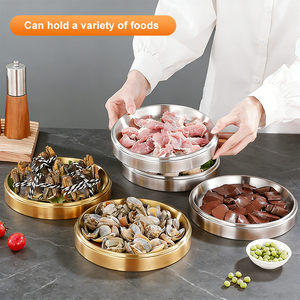 Prato Redondo de Aço Inoxidável 304 Personalizado para Servir Alimentos, Bandeja de Metal para Vegetais, Utensílio para Churrasco - Product Image 5