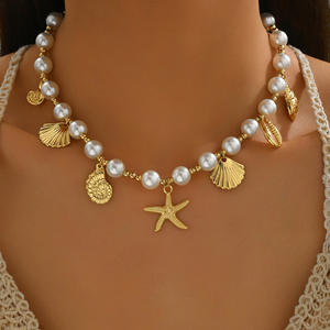 Collier européen et américain New Ocean Wind Ladies Pearl Necklace Bohemian Style Versatile Pendant - Product Image 1