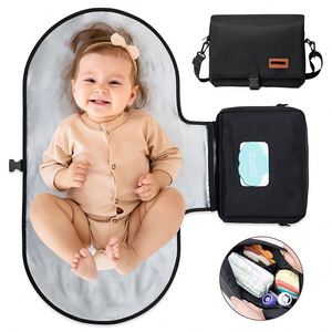 Échantillon gratuit Tapis de voyage personnalisé gris uni compact Sac à couches portable pour bébé Matelas à langer portable - Product Image 5